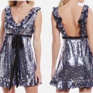 NWT Free People Siren Sequin V Neck Ruffle Mini Dress size 8